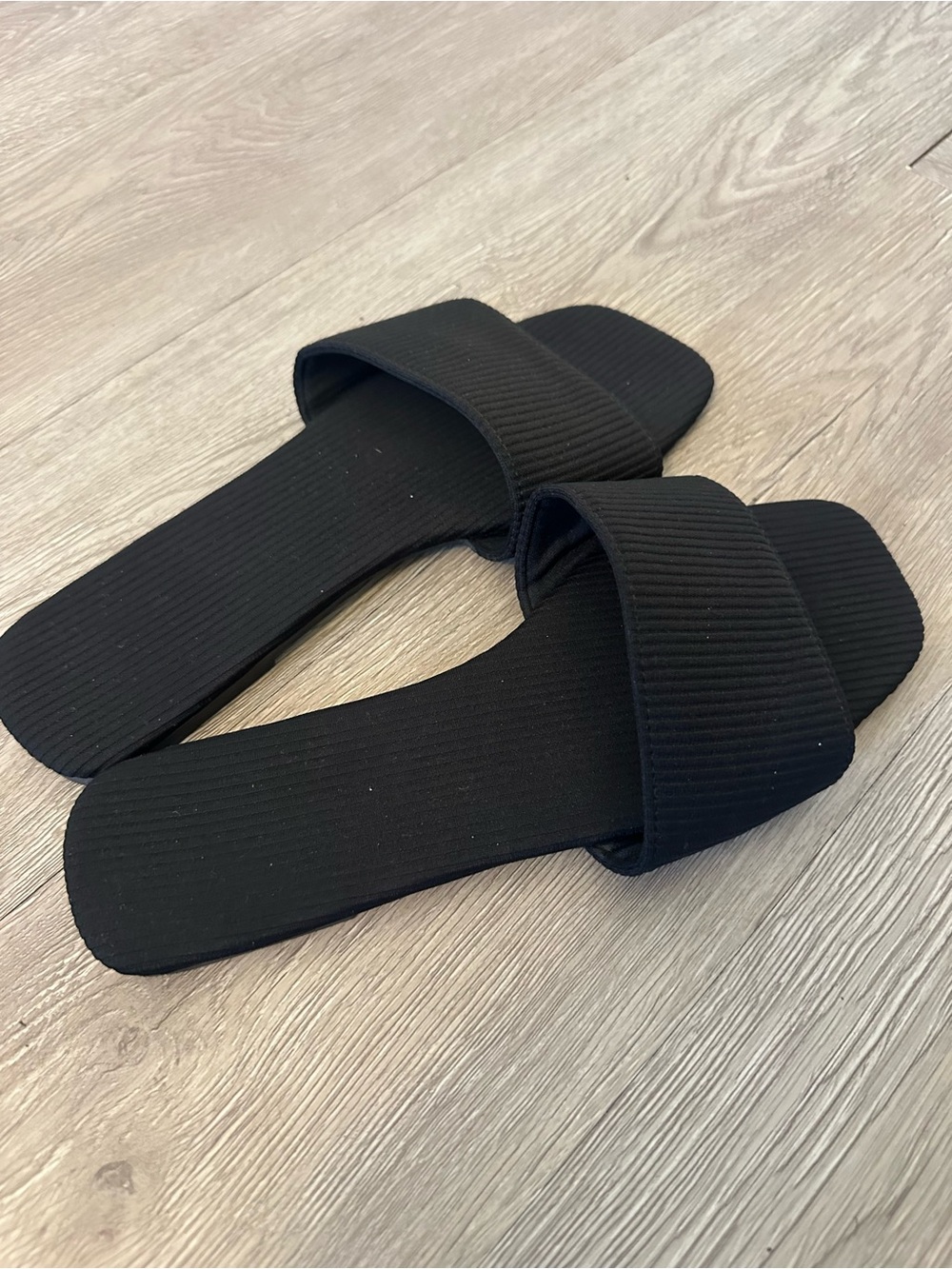 Black Ribbed Slide Sandals - Picture 2 of 2